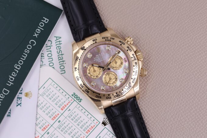 Rolex Daytona 116518 MOP Gold Crystal Dial Full Set Rolex Service 2022