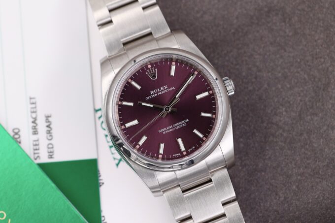 Rolex Air King 114200 Red Grape Dial Full Set Excellent Condition 2017