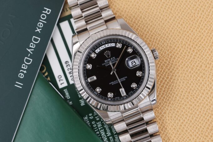 Rolex Day-Date II 218239 Black Diamond Dial Full Set